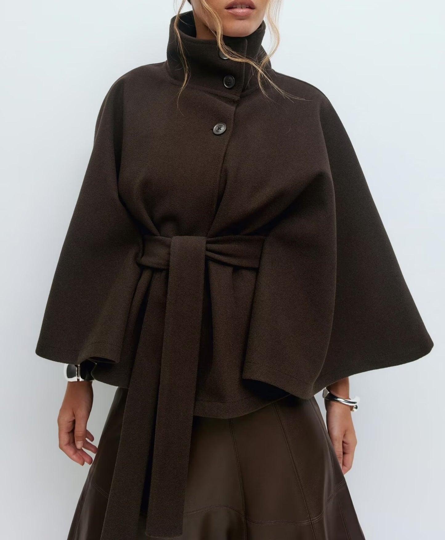 Graceful Loose Waist Woolen Cape Coat