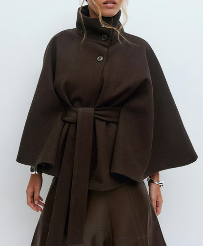 Graceful Loose Waist Woolen Cape Coat