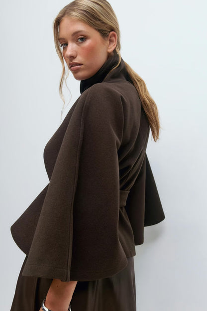 Graceful Loose Waist Woolen Cape Coat