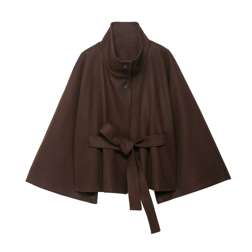 Graceful Loose Waist Woolen Cape Coat